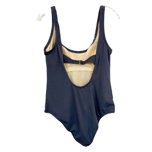 Kona Sol NEW Gray Tropical Floral Ribbed One Piece Swimsuit Scoop Back - LARGE - Picture 2 of 5